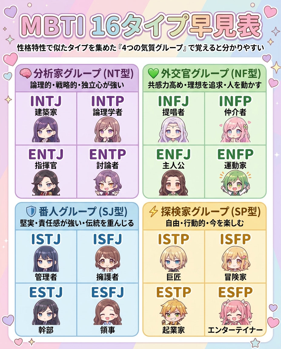 MBTI 16タイプ早見表