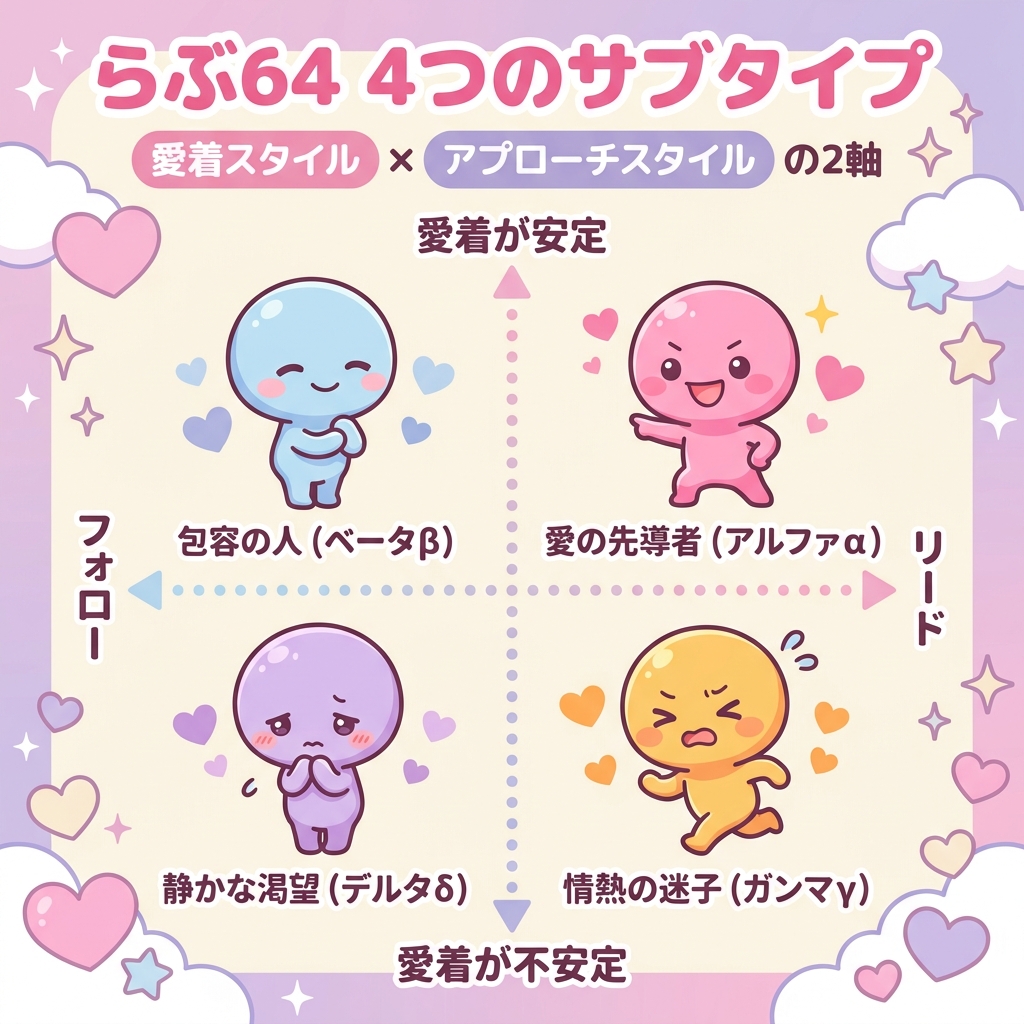 4つのサブタイプ（α/β/γ/δ）の4象限マトリクス